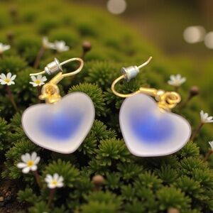 Frosted Blue Core Resin Heart Earrings